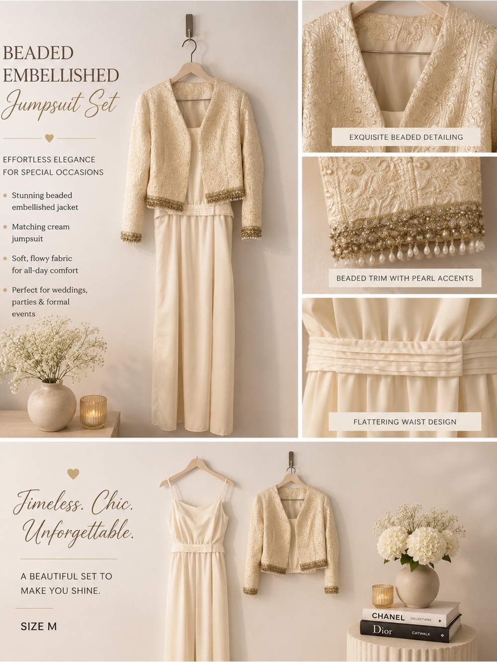 Vintage Custom Made Beaded Embellished Cream Bridal Set